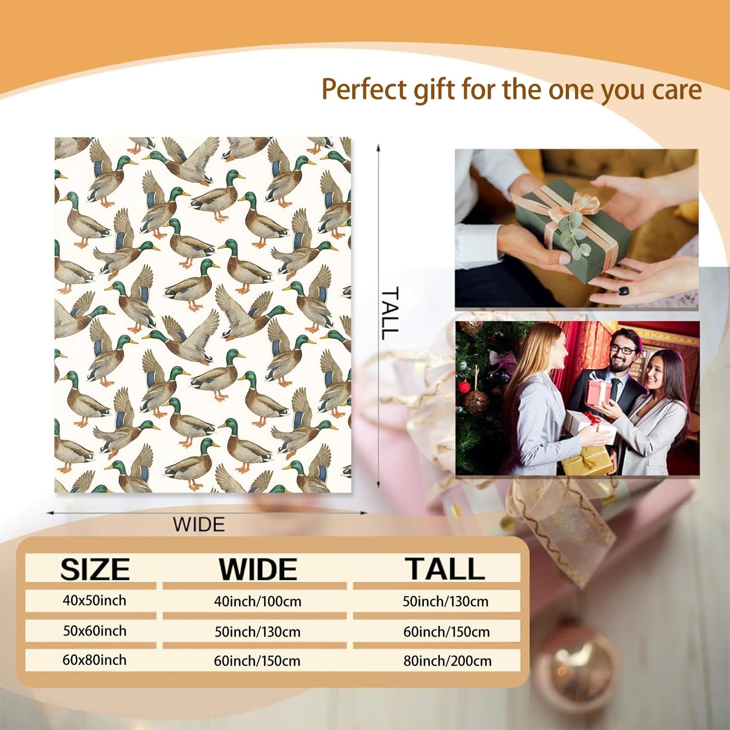 Mallard Duck Blanket Gifts for Women Girls Kids, Soft Warm Lightweight Flannel Waterfowl Throw Blankets for Bedroom Living Room Home Sofa Home Decor 50" x 60"