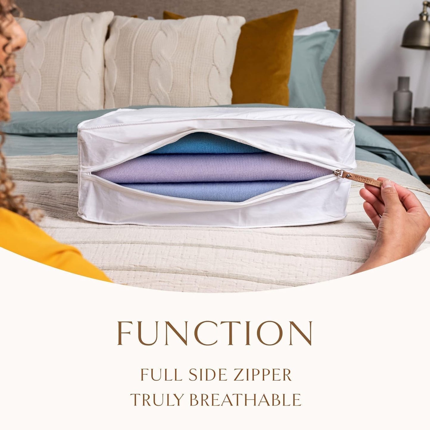 Hayden Hill Luxury Organic Cotton Sweater Storage Bag - Fits 4 Fine Knits - 15 Inch - Breathable Moth Proof Clothes Storage For Cashmere - Garment Organizer For Closet