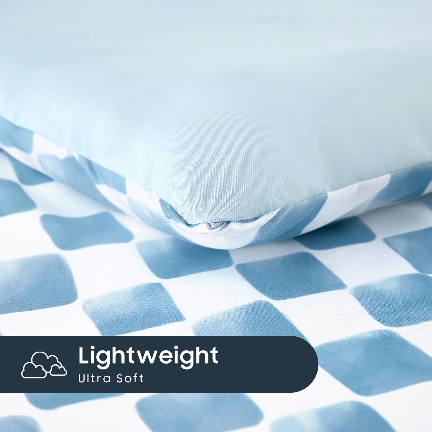 Wake In Cloud - Toddler Bedding Set for Boys Girls, Cute Gingham Grid Checkered, 4 Pieces Soft Crib Bed Set Including Comforter, Sheets and Pillowcase, Blue White