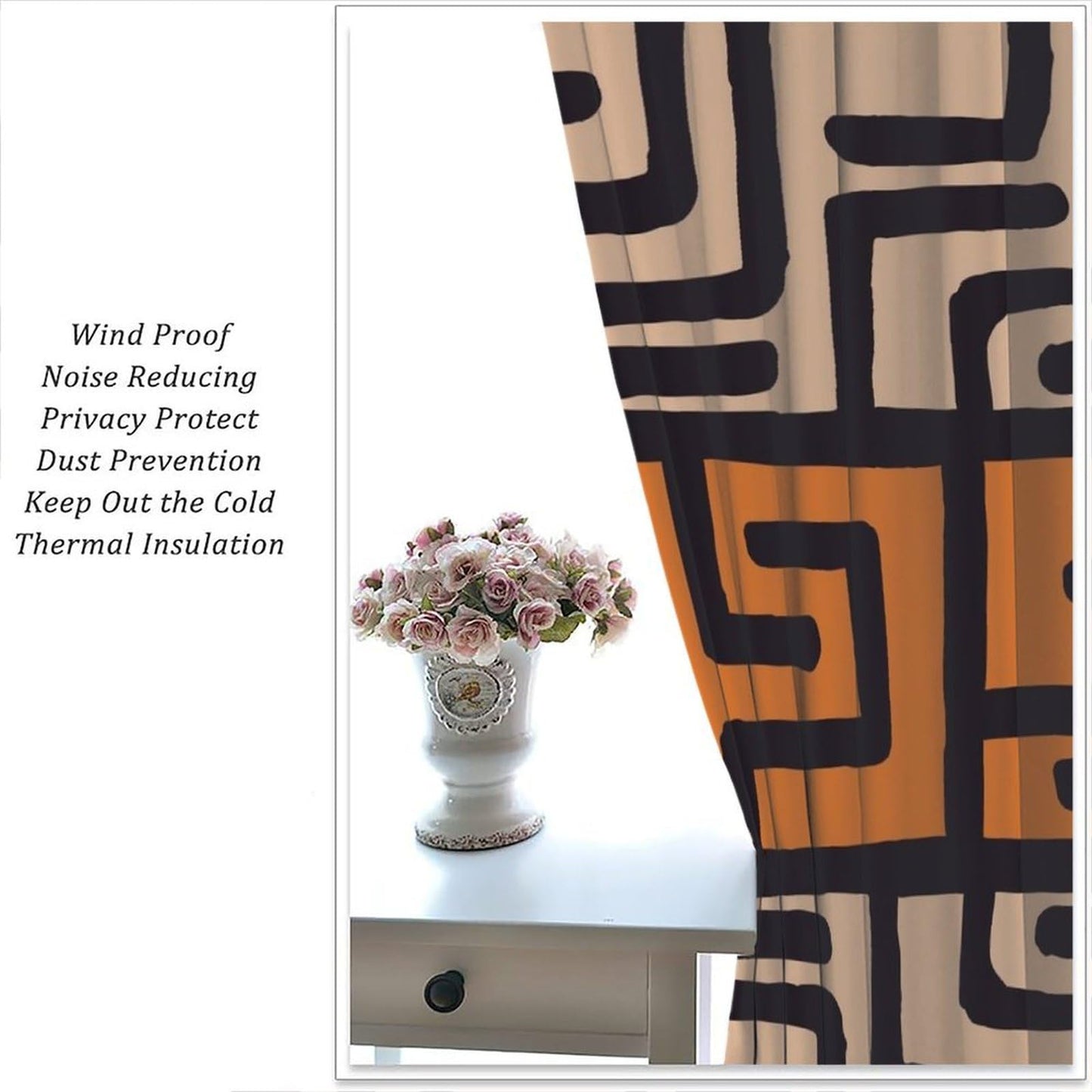 Djaby African Ethnic Blackout Curtains, Rustic Abstract African Traditional Geometric Art Printed Window Drapes for Bedroom Living Room Kitchen 42" W X 45" L(No Blackout)