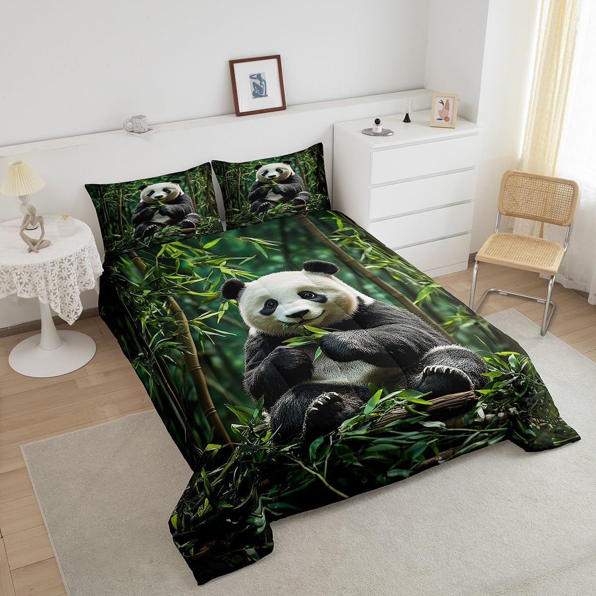 jejeloiu Cute Panda Bedding Set Full Size Kids Panda Bear Printed Comforter for Boys Girls Animal Comforter Set Wild Duvet Set Room Decorations Quilt Set