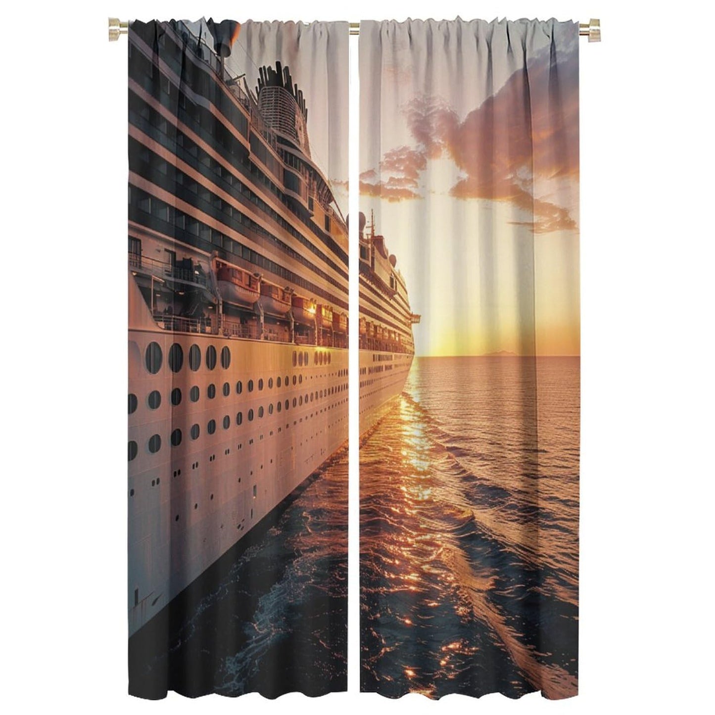 TOWINSFB Fine Sunshine Cruise Ship Blackout Curtains, Nautical Modern Ship Home Decor Rod Pocket Window Drapes for Living Room Bedroom - 42" W x 63" L