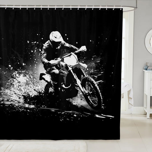 Feelyou Dirt Bike Shower Curtain 72"x72" Extreme Sports Bath Curtain Waterproof Racing Motocross Rider Bathroom Shower Curtain Set for Kids Boys Girls Motorcycle Kids Bathroom Accessories Motorbike