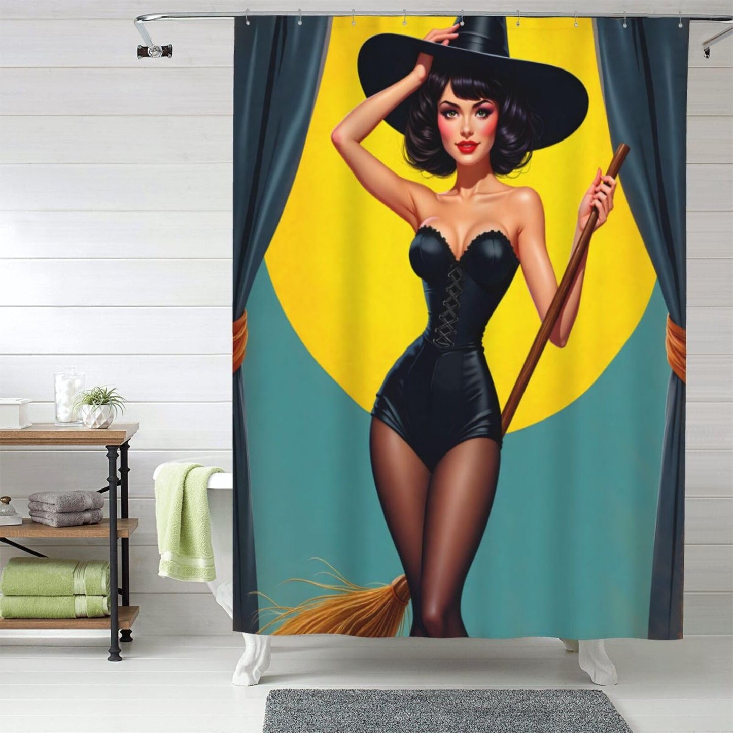 HEILIVIO Shower Curtain Halloween Witch Waterproof Fabric Stylish Durable Bathroom Decor,Quick-Dry,60x72inches,Includes Hooks