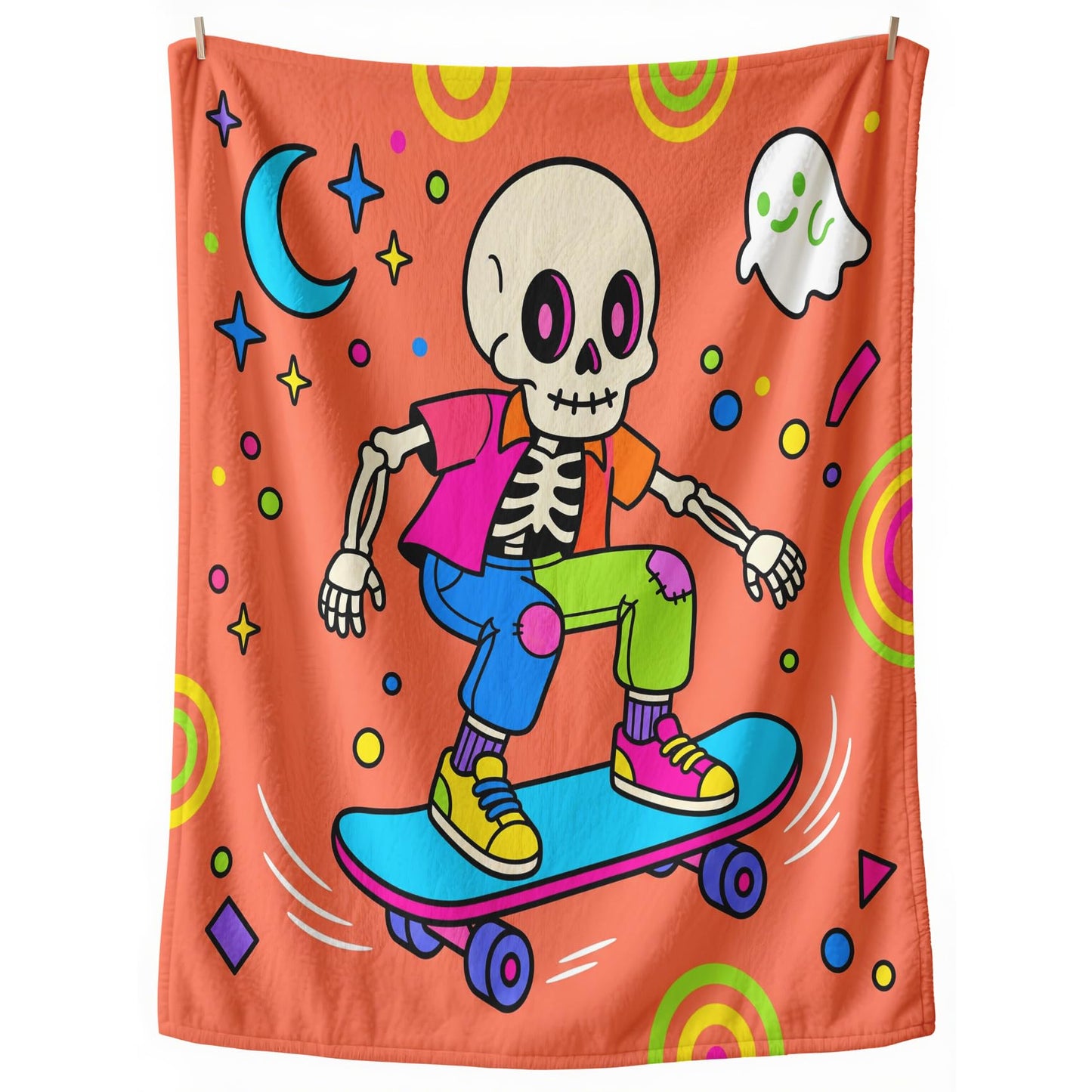 GEDAEUBA Skeleton Gifts for Kids - Halloween Funny Skull Ghost Fleece Blanket Throw, Soft Cozy Blankets & Throws for Couch, Bed, and Sofa, 50x60 inches