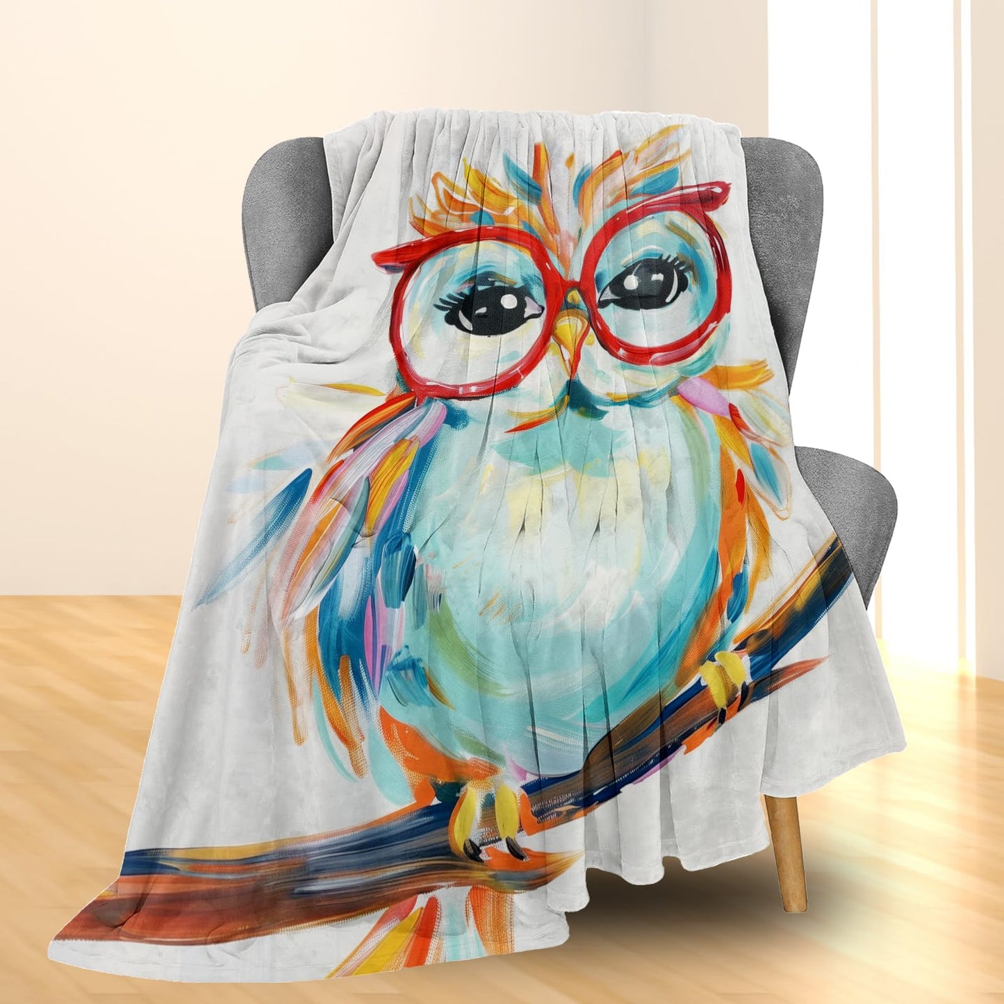 Ti Caldi Owl Blanket - Ultra Soft, Lightweight Flannel, Fuzzy and Fluffy Throw Blankets, Perfect for Couch, Bed, Travel, Outdoor - Cozy Home Decor, for Adults Kids Women Boys Girls 60×50 in