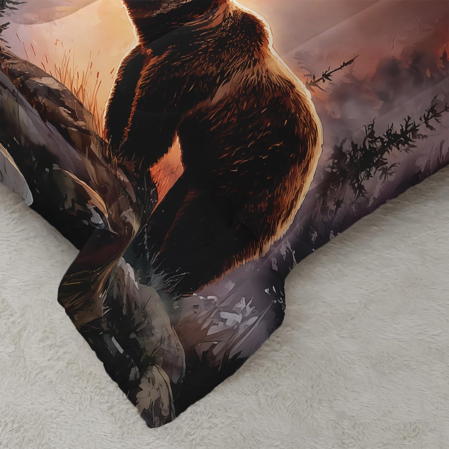 Rustic Brown Bear Comforter 3Pcs Twin Wild Hunting Animal Bear Bedding Set