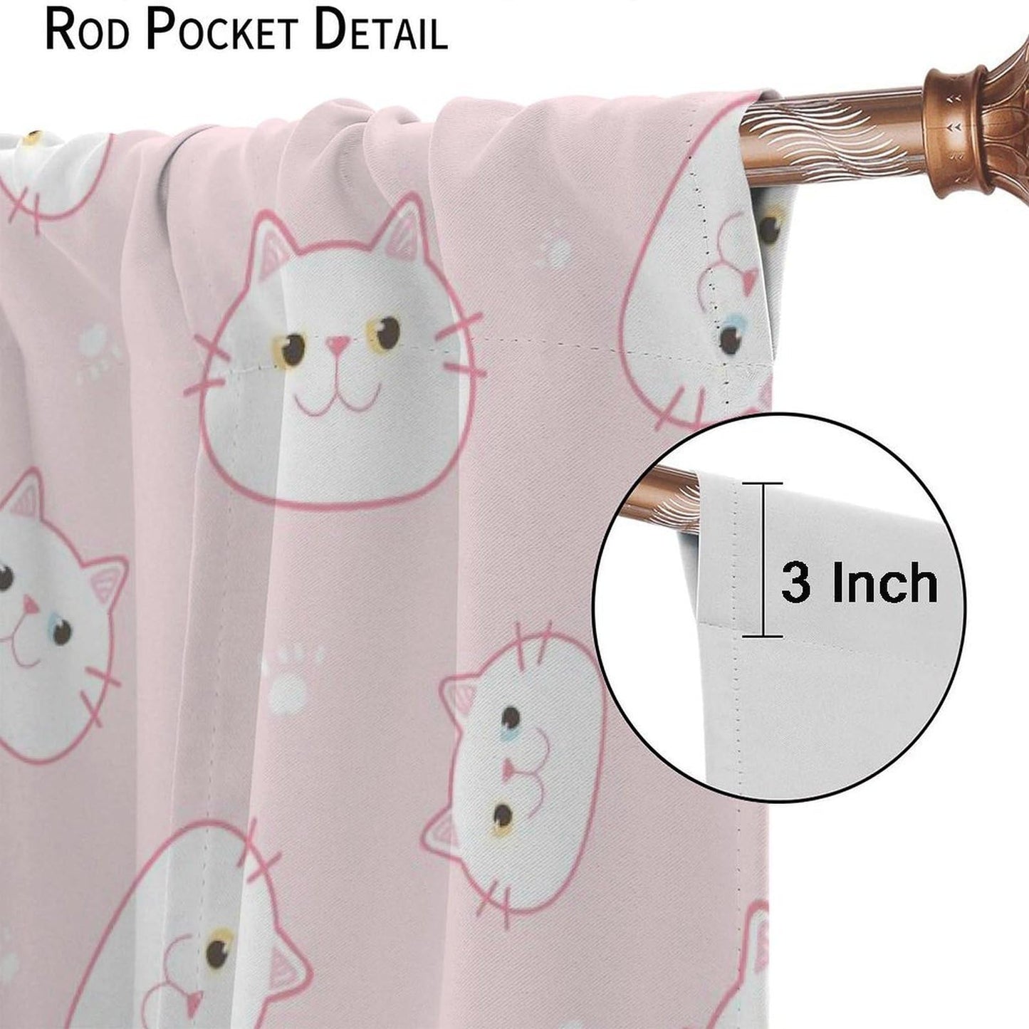 YSWOW Cat Pink Curtains for Girls Bedroom Decor Cartoon Cute Animals Art Printed Blackout Window Drapes for Living Room Decor Fabric Set 2 Panel 42x45 Inch 20% Shading Rate