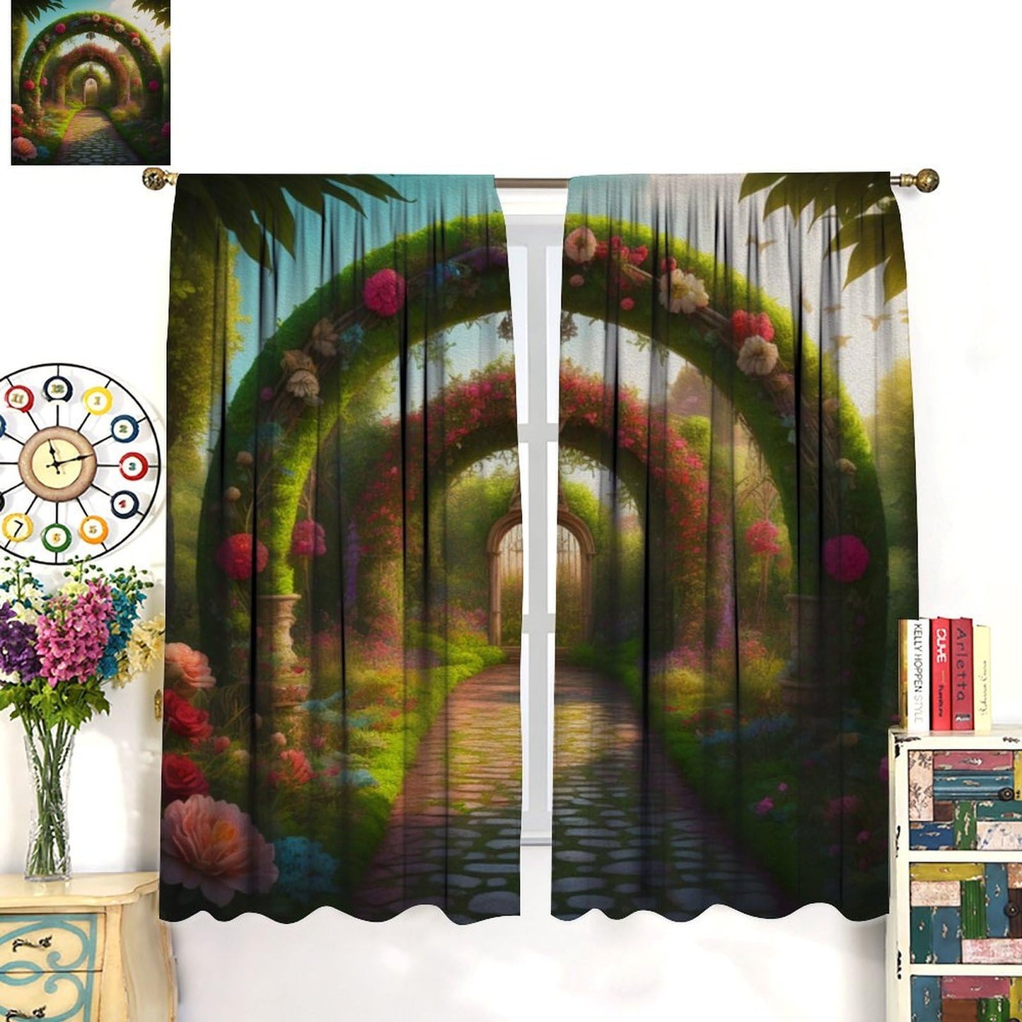 DDCBNS Fantasy Nature Windows Curtains,Magical Garden Fairytale Window Treatments for Bedroom Living Room Dreamland Landscape Flower Drapes 2 Panels Set,Total Size 42 x 45 Inch