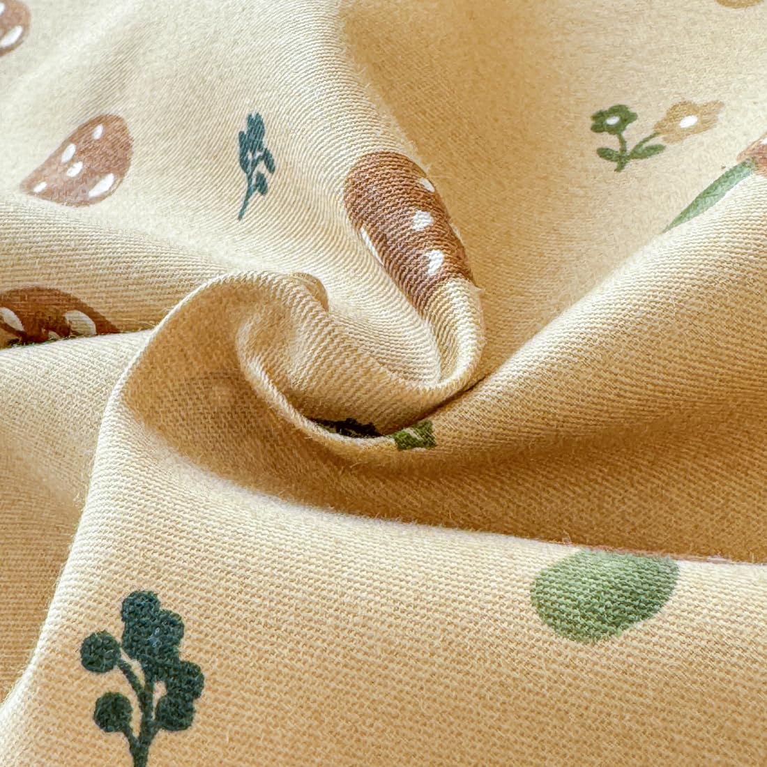 LIWHENHAO Mushroom Duvet Cover Set Twin 100% Cotton Bedding Cartoon Brown Mushroom Red Flowe on Beige 1 Cute Kawaii Plant Garden Comforter Cover Zipper Closure 2 Pillowcases for Kids Girls Boys