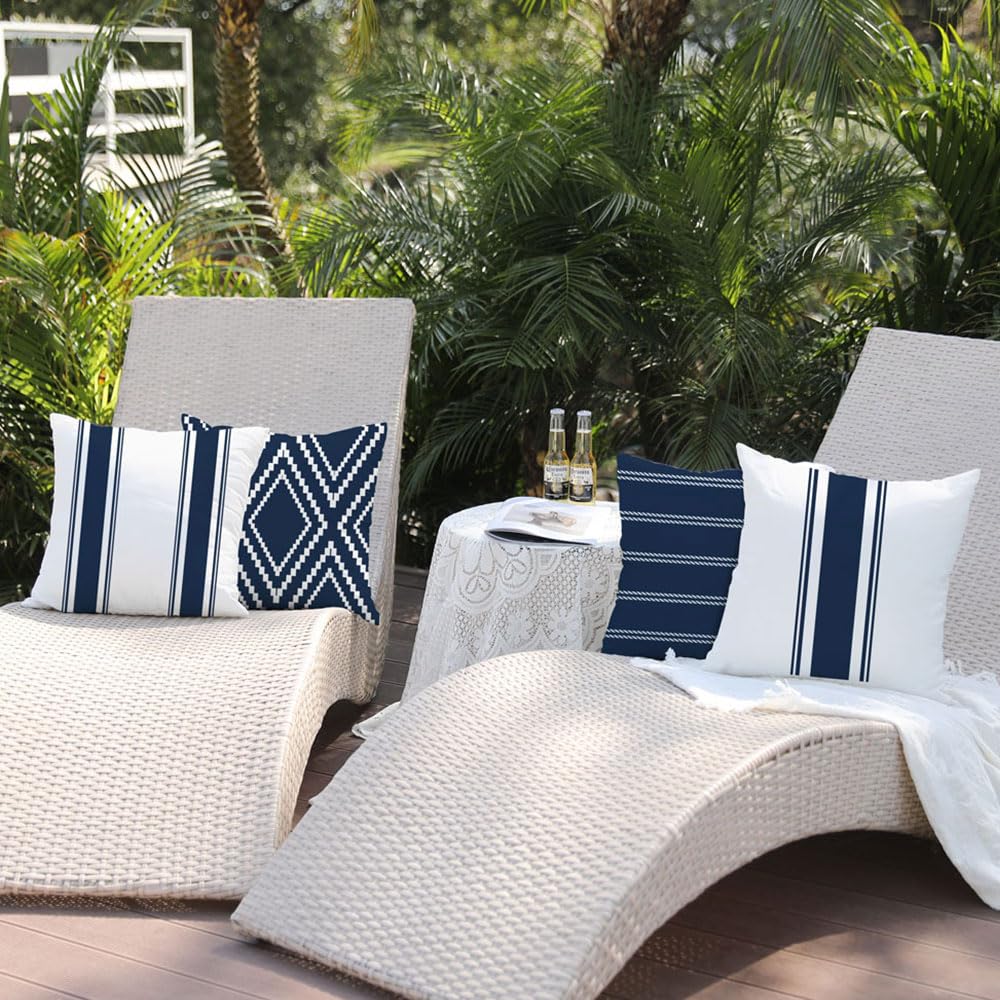 DFXSZ Outdoor Pillow Covers 18x18 Inch Set of 4 Navy Blue Waterproof Modern Geometry Throw Pillows Outdoor Summer Waterproof Decor for Patio Funiture Garden Polyester Cushion Covers 013N18