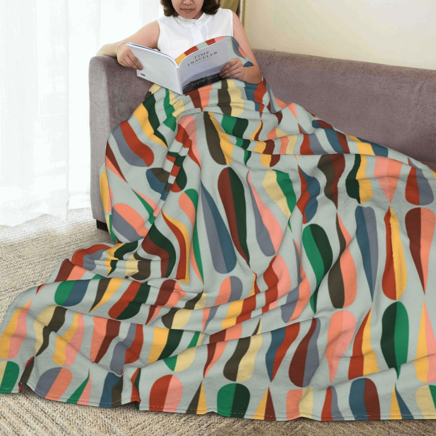 Mid Century Retro Abstract Throw Blanket Soft Cozy Plush Warm Fleece Blanket for Sofa Couch Bed 60"X50"
