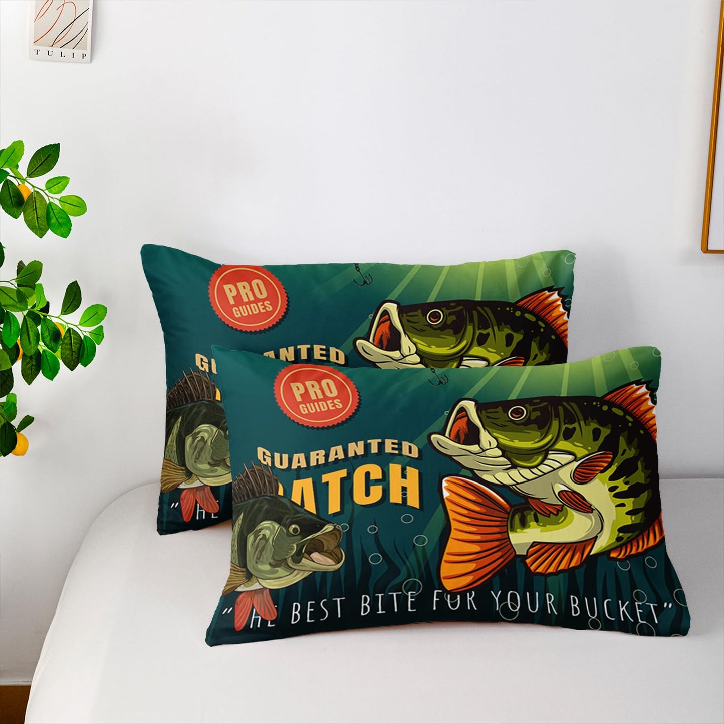 Nttopship Big Pike Fish Comforter Sets, Hunting and Fishing Pattern Bedding Set Twin Size for Kids,Fishing Underwater Animals Bedding Sets All Season 1 Comforter and 2 Pillowcases