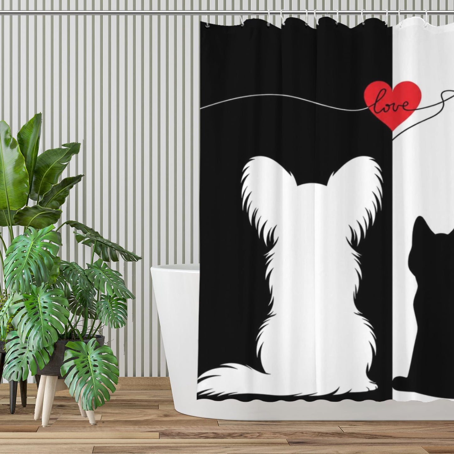 Wordatu Cute Cat and Heart Papillon Shower Curtain, Funny Animal Polyester Shower Curtains for Bathroom,Waterproof Fabric Bath Decor with Plastic Hooks 72x72 in