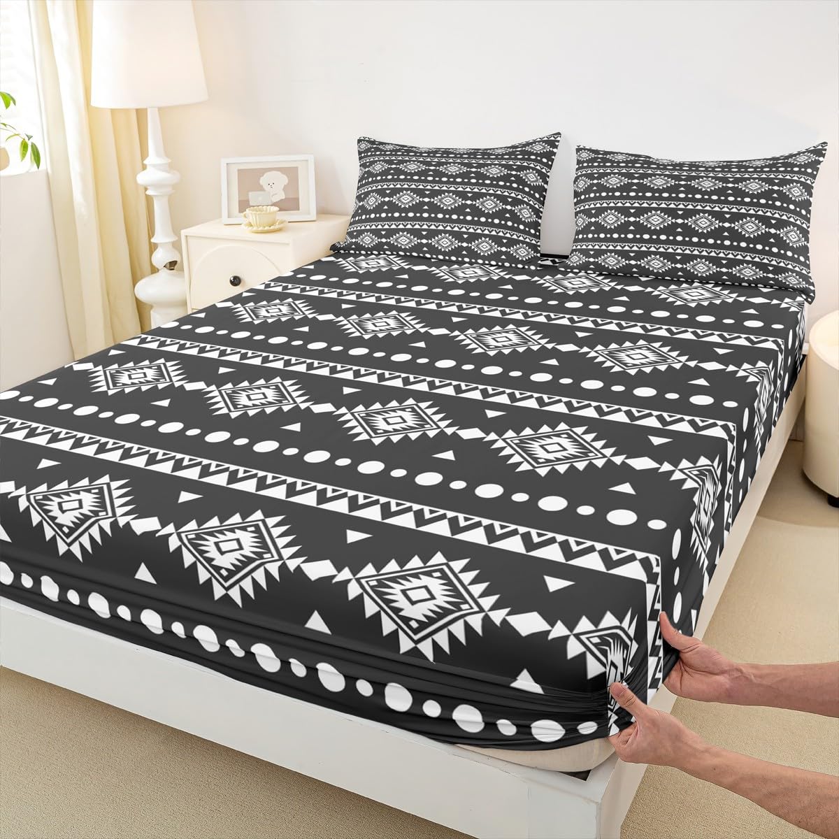 Erosebridal Full Size Bohemian Aztec Flat Fitted Sheet, Western Decor Bed Sheets Set for Girls Boys Women Men Bedroom, Southwestern Farmhouse Bedding Set, Geometric Exotic Tribal Bed Sets