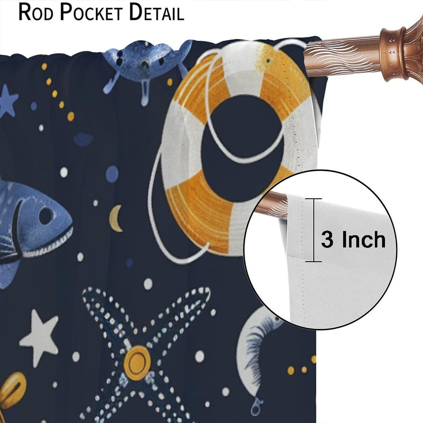 HDESDIS Fantasy Ocean Boat Anchor Blackout Curtains for Bedroom Living Room, Rod Pocket Abstract Starry Life Buoy Fish Curtains Thermal Insulated Window Drapes 2 Panels, Each 21W x 45L