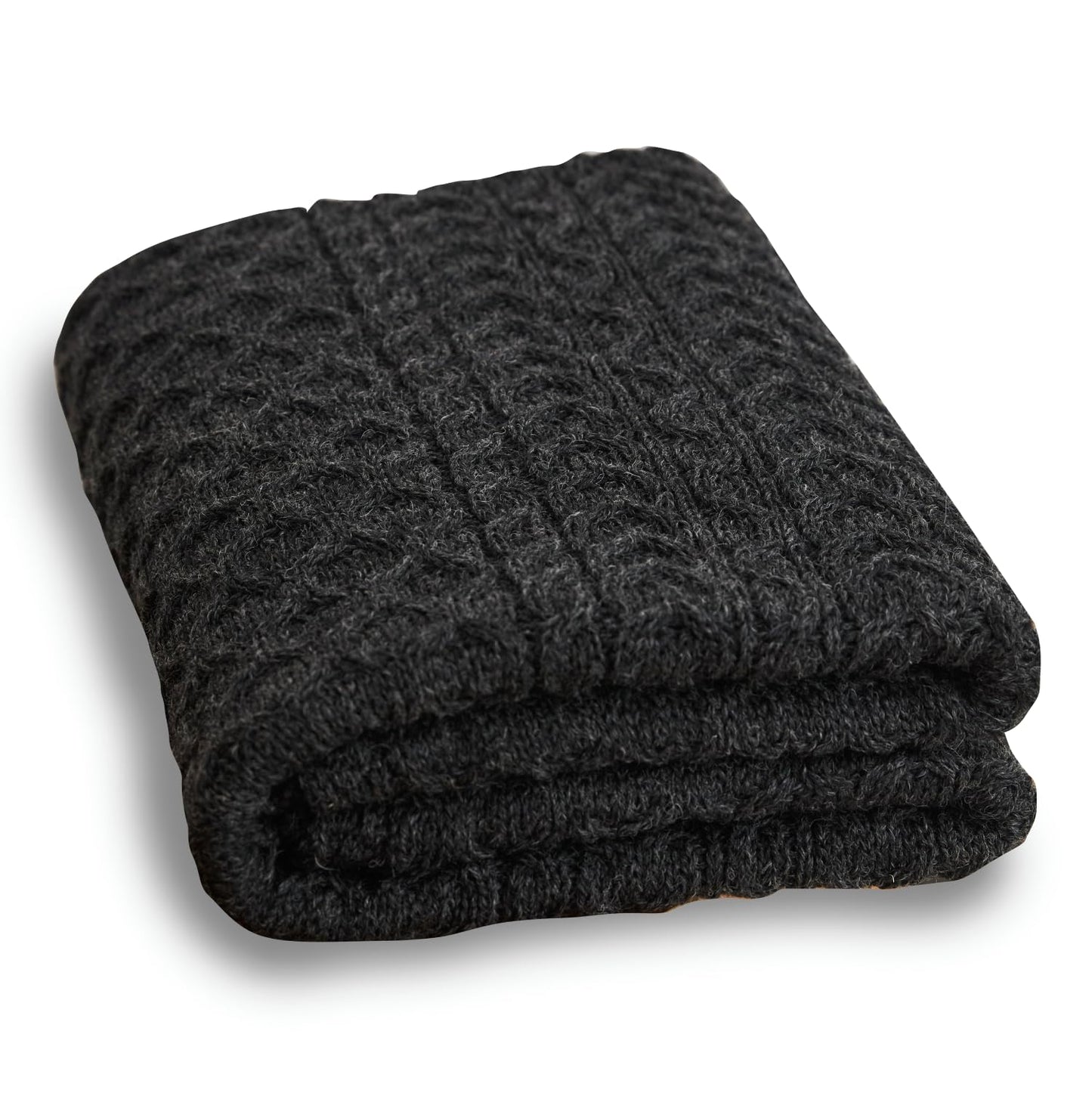 Aran Woollen Mills Irish Wool Blanket, 100% Worsted Wool, Traditional Aran Cable Knit Couch Throw, Authentic Irish Blanket Made in Ireland, Charcoal, 36" x 60"