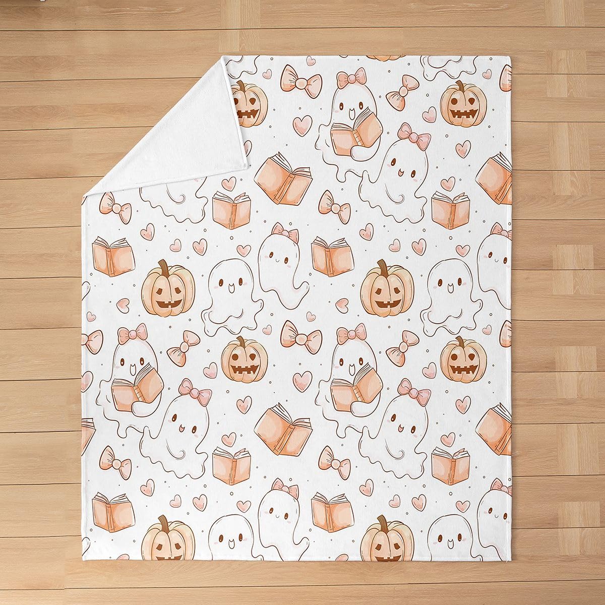Feelyou Ghost Flannel Blanket Plush Fuzzy Halloween Themed Fleece Throw Blanket for Boys Girls Trick or Treat Plush Lightweight Sofa Throw Spooky Pumpkin 40"x50" for Bed Couch Chair Living Room
