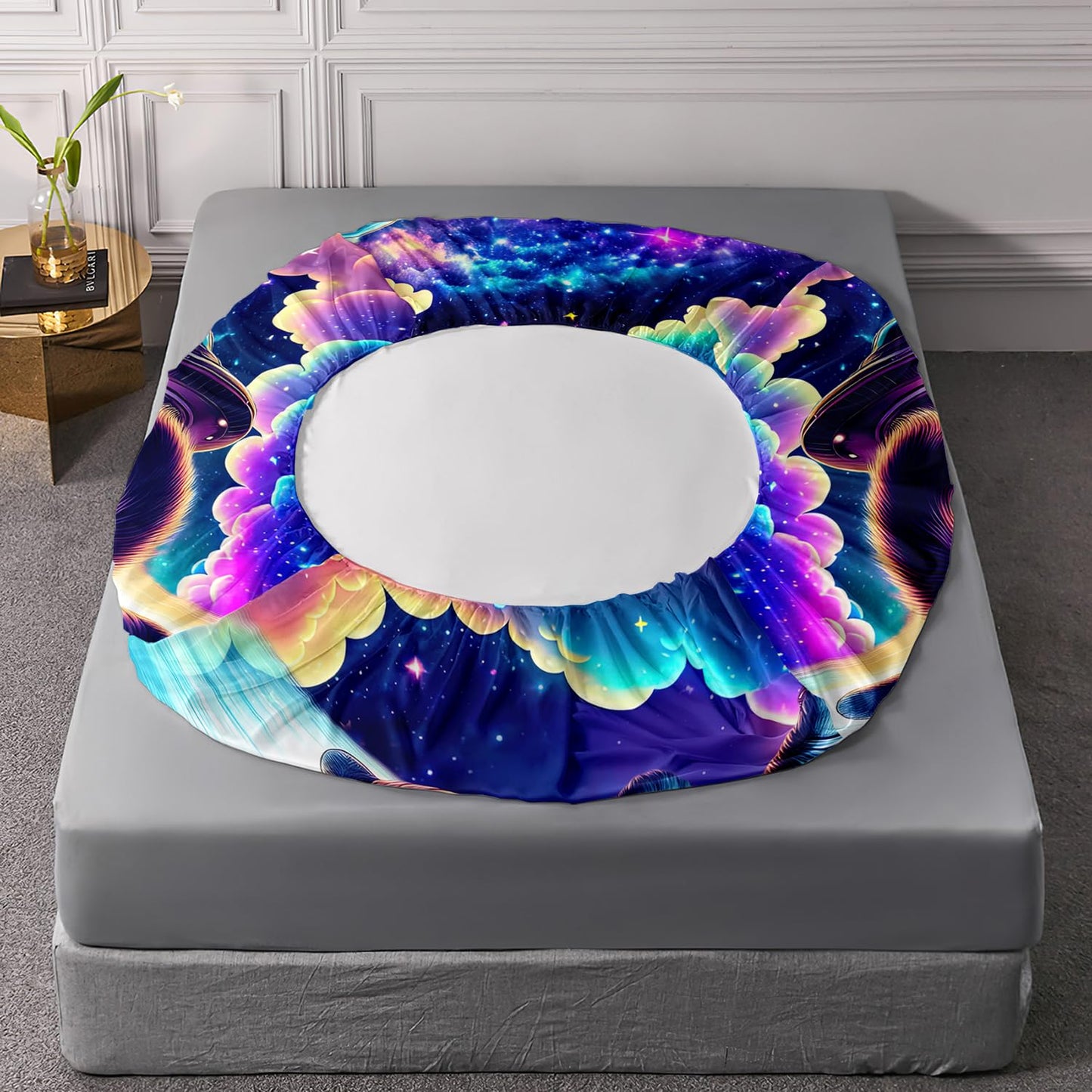 AILONEN 3D Kids Astronaut Bed Sheet Set - Fitted Sheet with 2 Pillowcases, Colorful Galaxy Ship Pattern