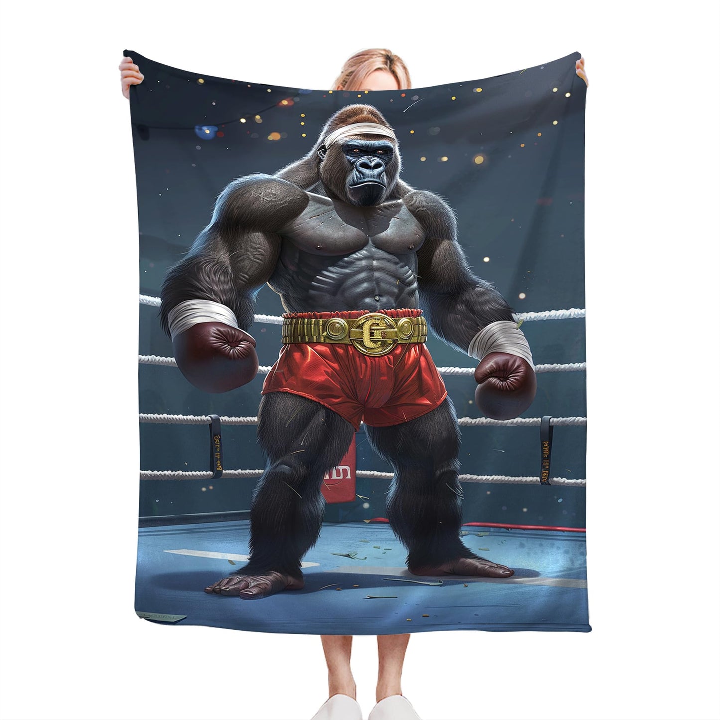 Gorilla Boxing Throw Blanket - Funny Boxing Gifts and Decor - Soft, Warm, Cozy Fleece Blanket for Men, Women, Boys, Girls - 50"x40"