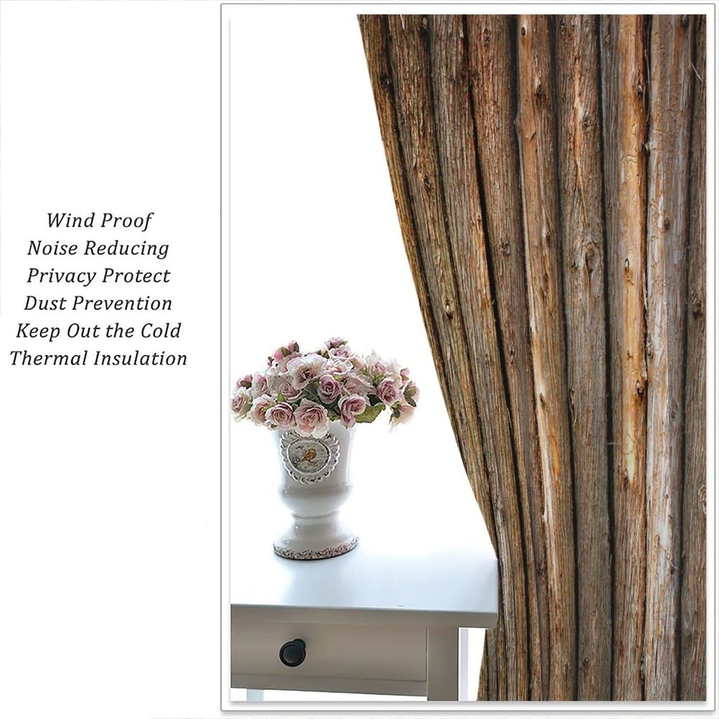 GoDazzling Rustic Wooden Barn Door Blackout Windows Curtains, Old Wood Texture A Row of Wooden Posts, for Living Room Bedroom 42x45in 2 Panels