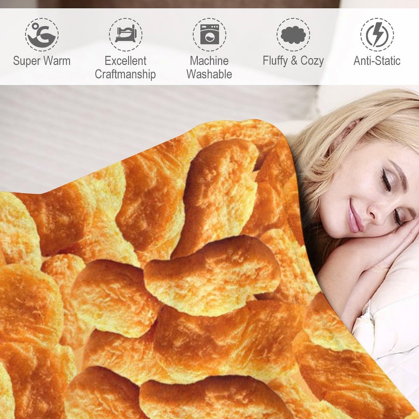 Chicken Nuggets Throw Blanket for Teens Boys Girls and Adults Soft Warm Cozy Funny Midweight Food Flannel Blankets for Couch Sofa Bed Camping Travel Home Decor 40" X 50"