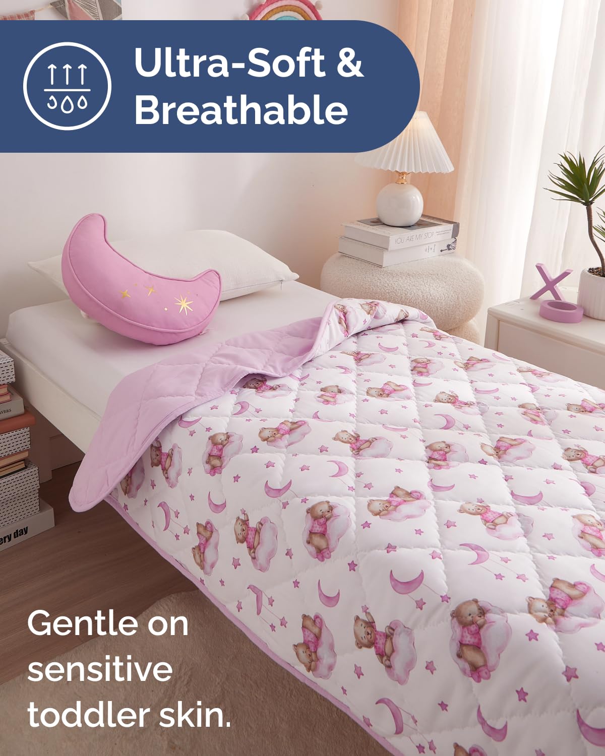 Bear Toddler Comforter - Down Alternative Toddler Microfiber Comforter - Lightweight & Warm Baby Quilt Blanket - Soft & Breathable - Kids Duvet Insert for Crib & Stroller - Machine Washable - 39x47