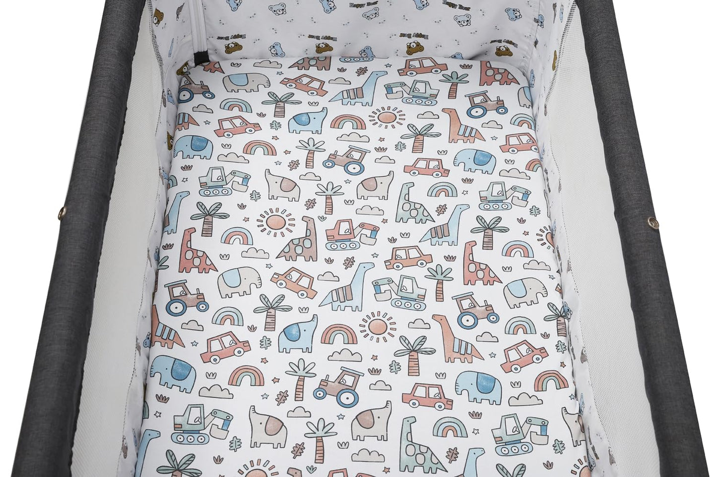 Tontukatu Stretchy Fitted Crib Sheets Set 2 Pack Portable Crib Mattress Topper for Baby Girl Boy,Ultra Soft Jersey Material, Light Blue & Car