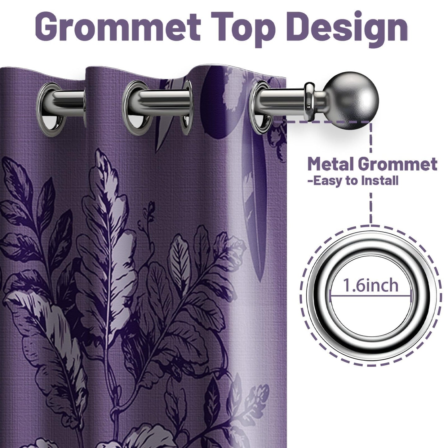 soeeao Dark Purple Vintage Botanical Blackout Curtains Patterned Purple Floral Window Drapes for Plum Bedroom Living Room, 84 inch Length 2 Panels Set, 52x84 inch