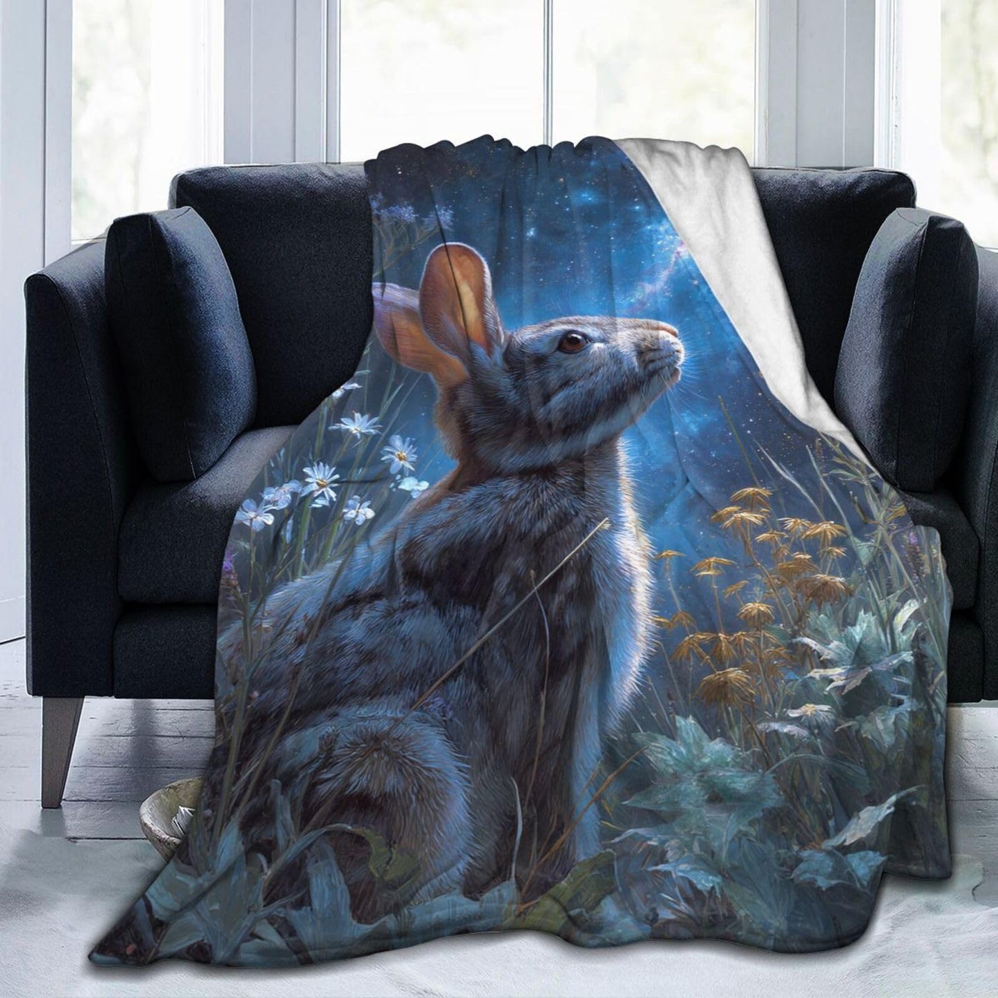 Rabbit Blanket Gifts for Girls Boys Galaxy Bunny Throw Blankets Cozy Plush Fleece Flannel Fuzzy for Women Men Decor 50"X40"