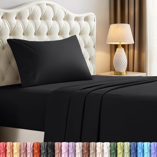 Utopia Bedding Twin Sheet Set – 3 Piece Bed Sheets for Twin Size Bed, Soft and Breathable Microfiber, Includes 1 Fitted Sheet, 1 Flat Sheet and 1 Pillowcase – Oeko Tex (Black)