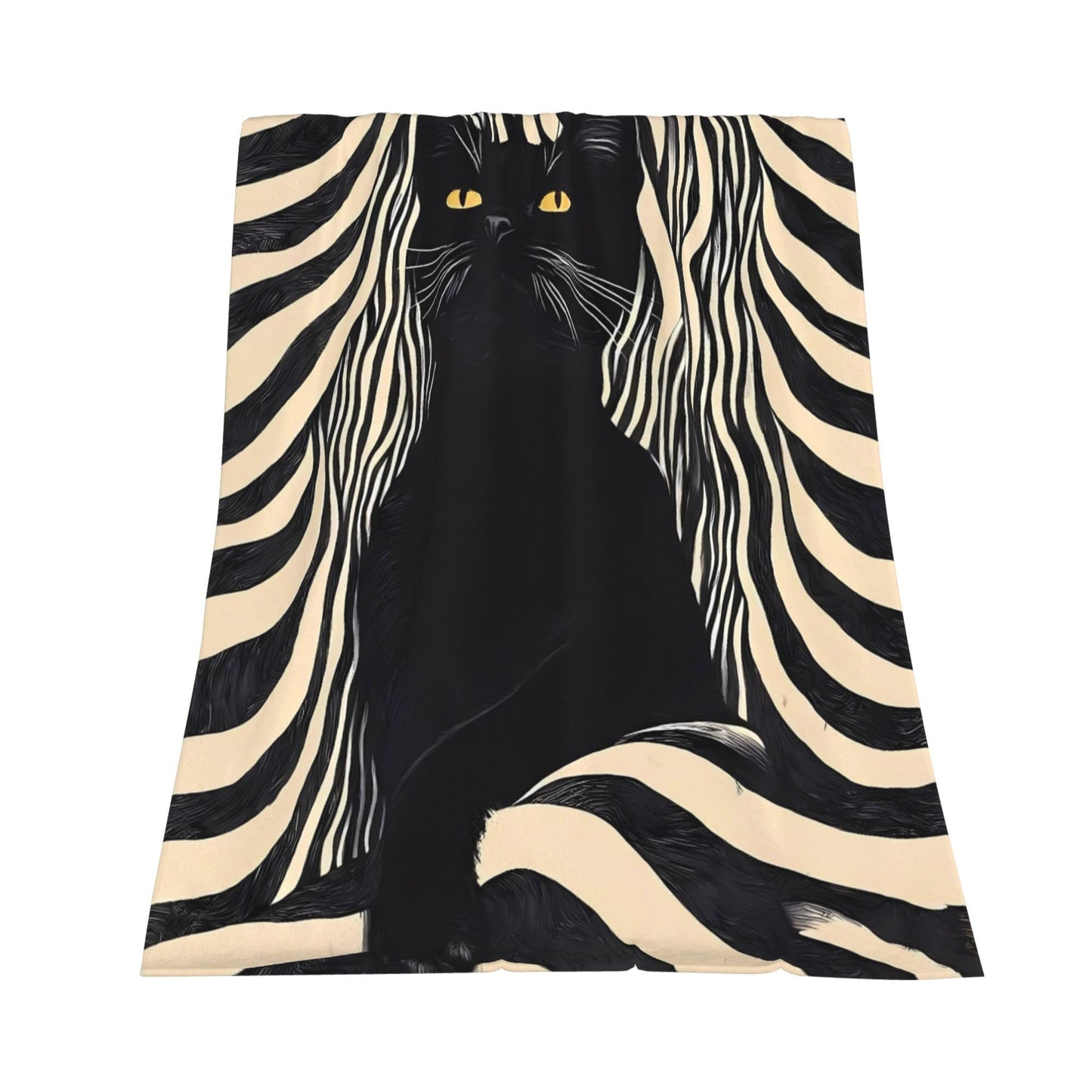 Black Cat Striped Flannel Throw Blanket Soft Cozy Retro Blanket for Living Room Couch Sofa Bed 50 x 60 Inches