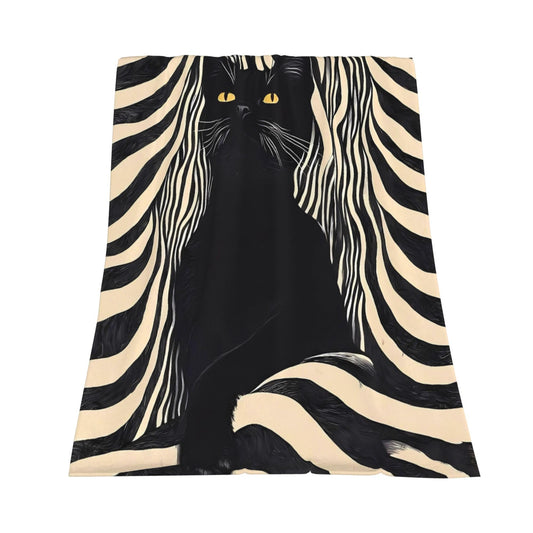 Black Cat Striped Flannel Throw Blanket Soft Cozy Retro Blanket for Living Room Couch Sofa Bed 50 x 60 Inches