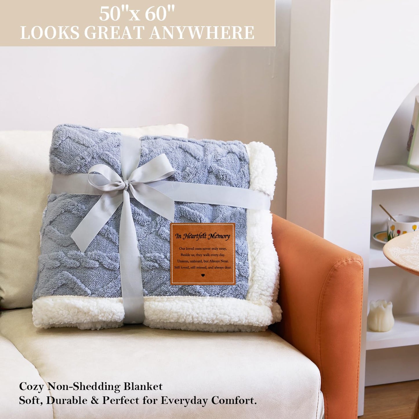 in Heartfelt Memory Blue Memorial Sympathy Blanket, Super Soft Throw for Grief, Unique Bereavement Gift for Loss of Loved One Mom Dad, Condolences Remembrance Gift Funeral (50”x60”)
