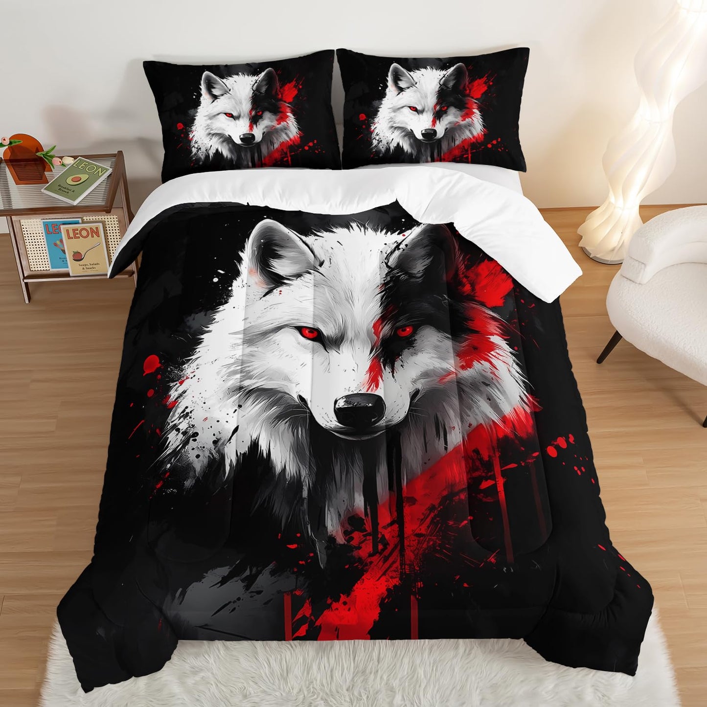 UEVBF Black and White Wolf Comforter Set Queen Size,Wild Animal Themed Bedding Sets for Kids Boys Girls Teens Room Decor,Western Comforter Set with 2 Pillowcases.