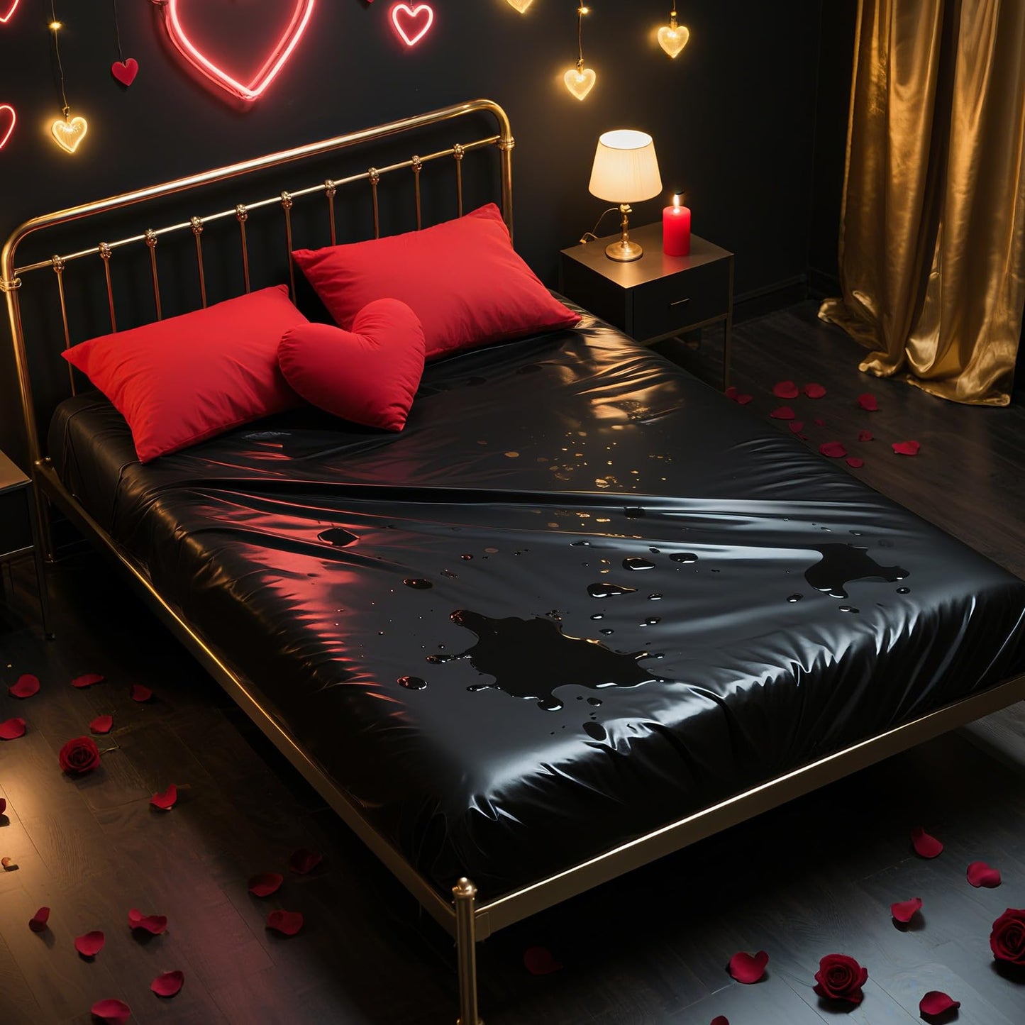Black Vinyl Queen Mattress Protector Waterproof for Essential Oil Massage Spa, Fits 60x80in (152x203cm), Wipe Clean PVC Mattress Cover Stain & Water Proof Bed Cover Queen Fitted Sheet for Nuru Massage