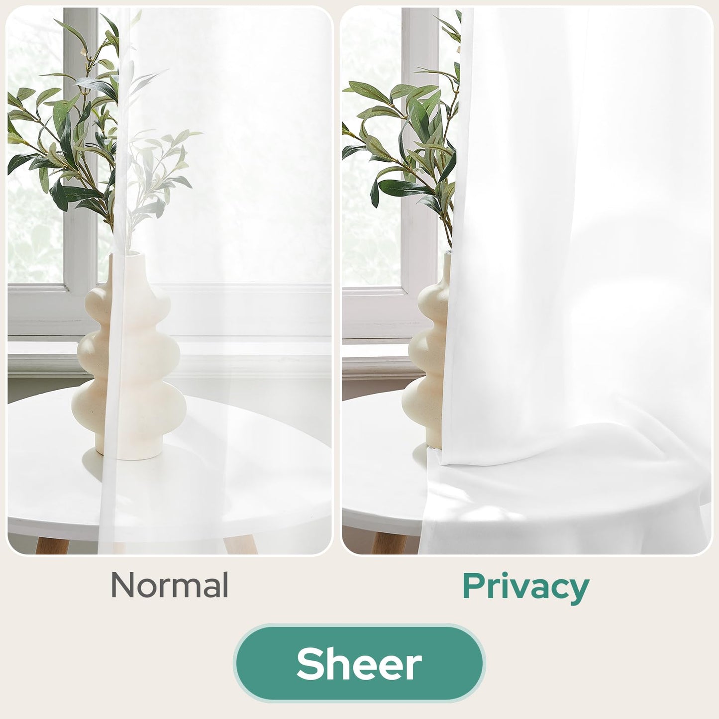 HOMEIDEAS Non-See-Through White Privacy Sheer Kitchen Curtains 36 Inches Long 2 Panels Set Light Filtering Short Tier Curtains for Living Room Bedroom Cafe Window Drapes W30xL36