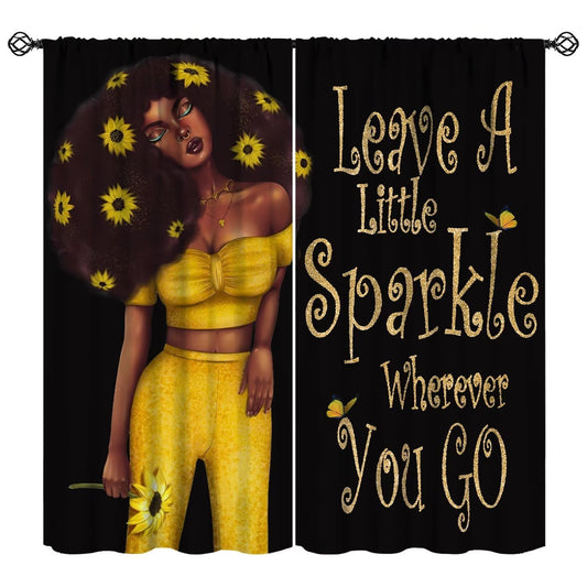 JESTRONRY Black Girl Curtains,Hippie Fashion Sunflower Girl Blackout Rod Pocket Window Drapes for Living Room Bedroom Kitchen Bathroom Home Decor 42x45in