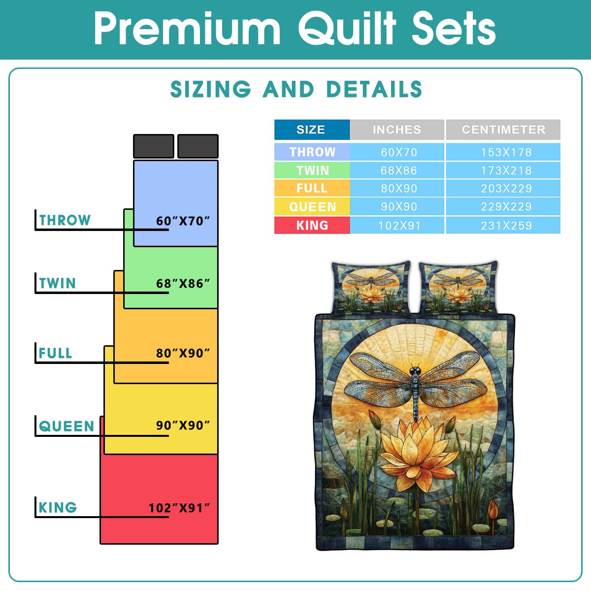 Jeminise Dragonfly Patchwork Pattern Quilt Set, Animal Style, Dragonfly Quilt Set Bedspread, Custom Patchwork Pattern Quilt Bedset, Cotton Bedding for Bedroom Girl Room