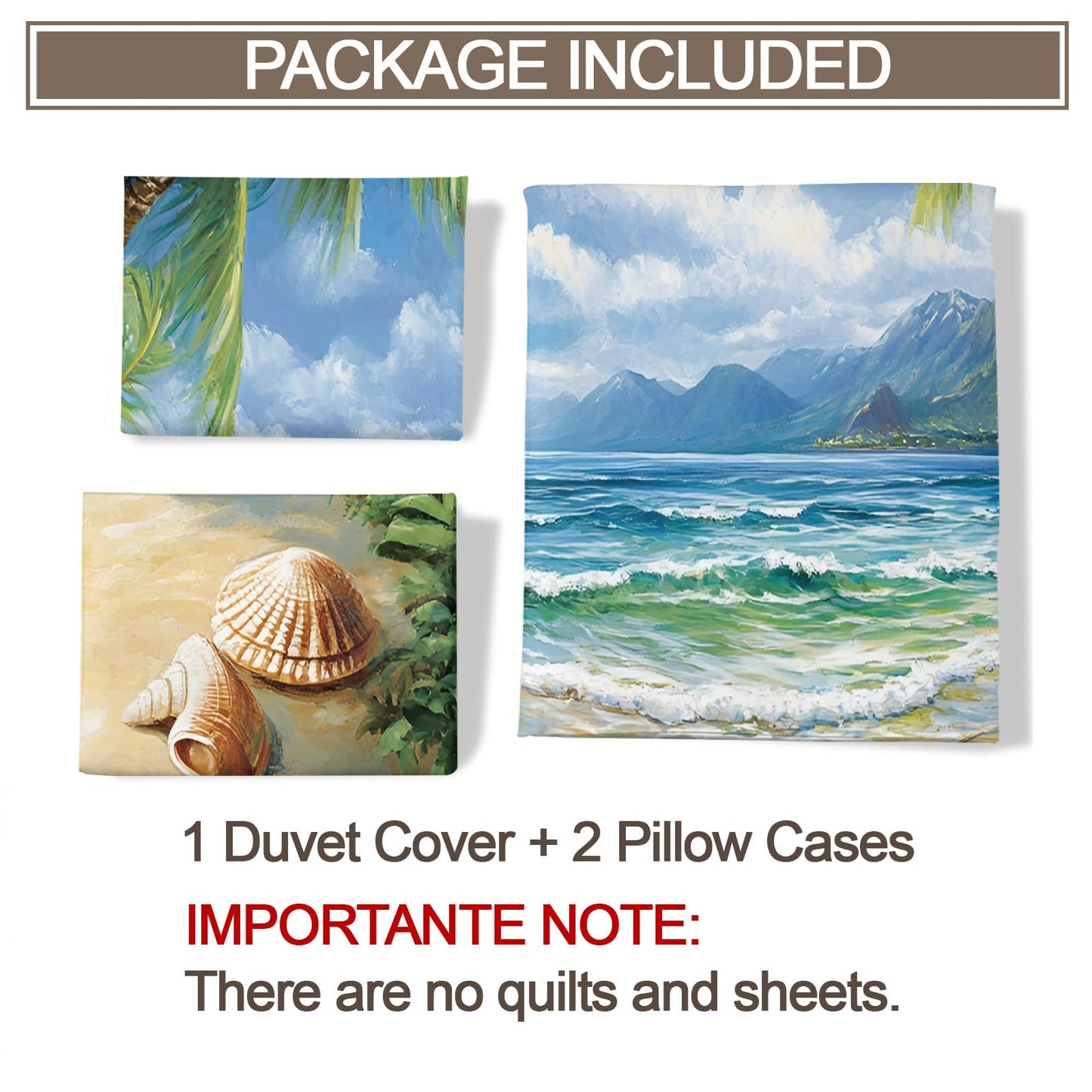 GKPLY Tropical Beach Bedding Comforters, Palm Tree Ocean Duvet Cover, Coastal Seascape Comforter Set, Reversible Print - Vacation Reversible Print Bedding Duvet Cover & 2 Pillowcases California King