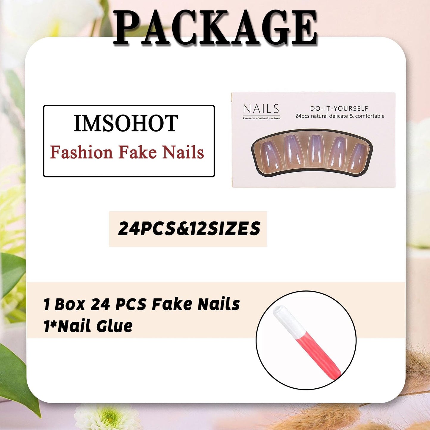 IMSOHOT Medium Press on Nails Coffin Laser Fake Nails Glossy Purple Gradient Glue on Nails Full Cover Chrome Ballerina Acrylic False Nails for Women 24PCS