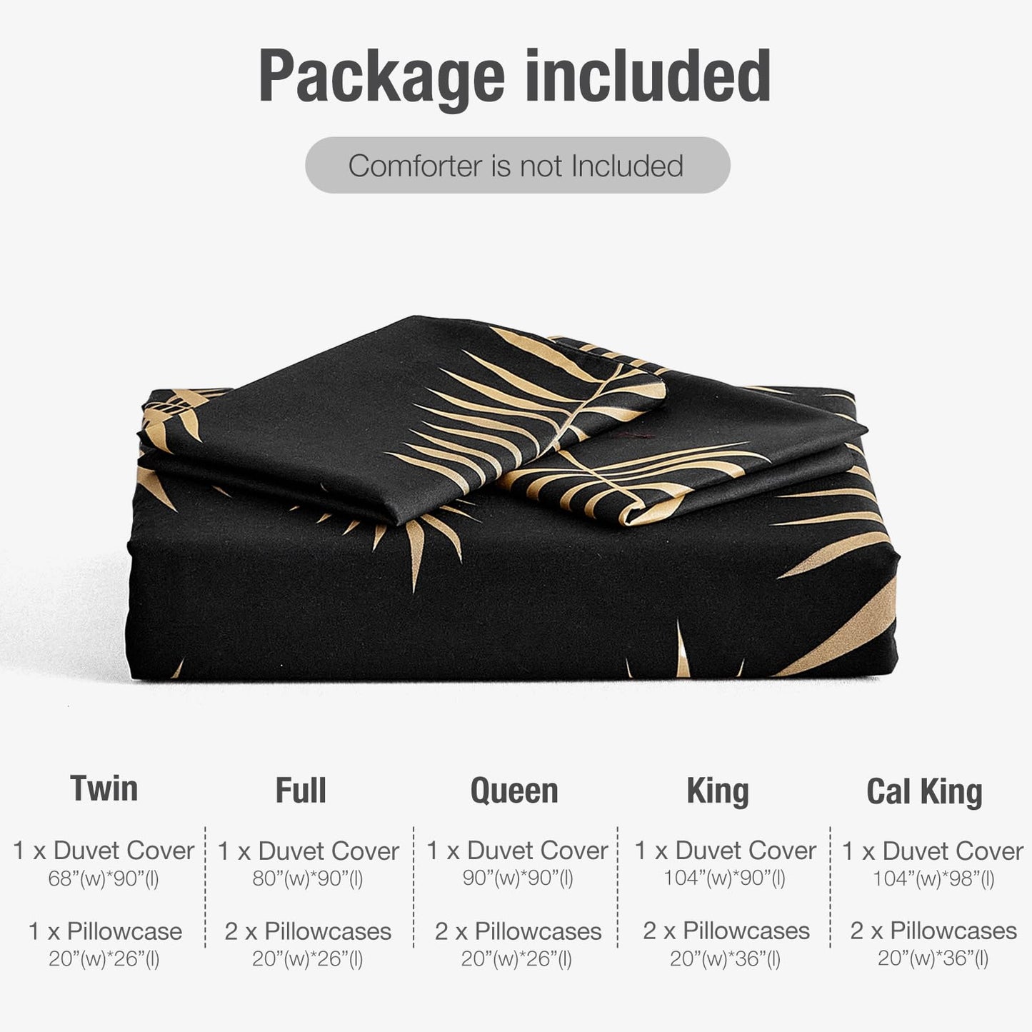 Lekesky King Duvet Cover Set, Black and Gold Tropical Palm Leaf Pattern Comforter Cover King Size, 3 Pieces Soft Microfiber Bedding Sets with Zipper & 2 Pillowcases, Comforter Not Included