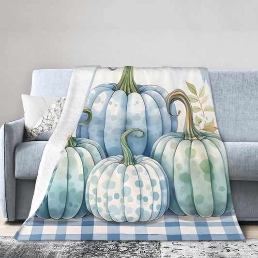 Blue Pumpkins White Gingham Throw Blanket for Couch Soft Blanket for Bed Bed Sofa Decor for Living Room Bedroom 60"X50"