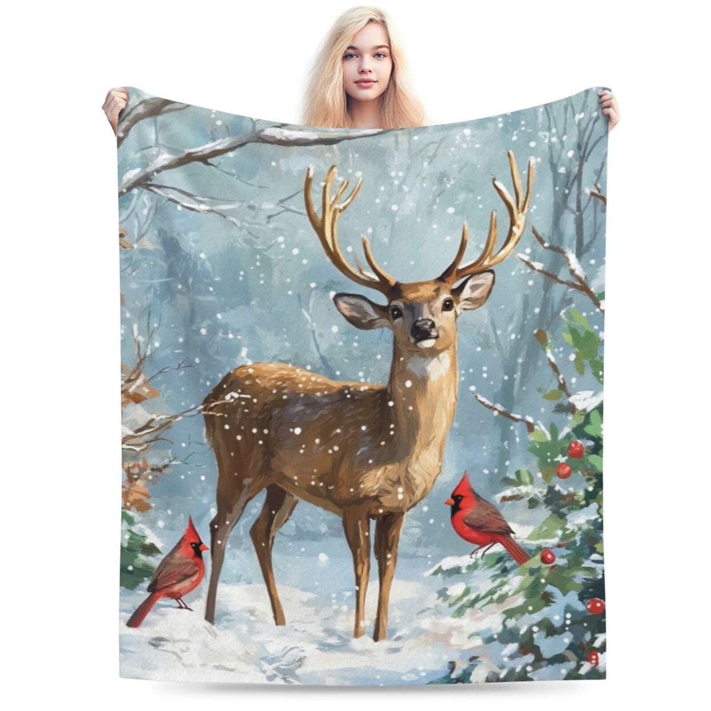 Deer Blanket, Soft Plush Fleece Cabin Animal Throw Blanket - Cozy Warm Stuff Blankets Bedding Deer Gifts for Women Girls Kids Adults 40"X50"