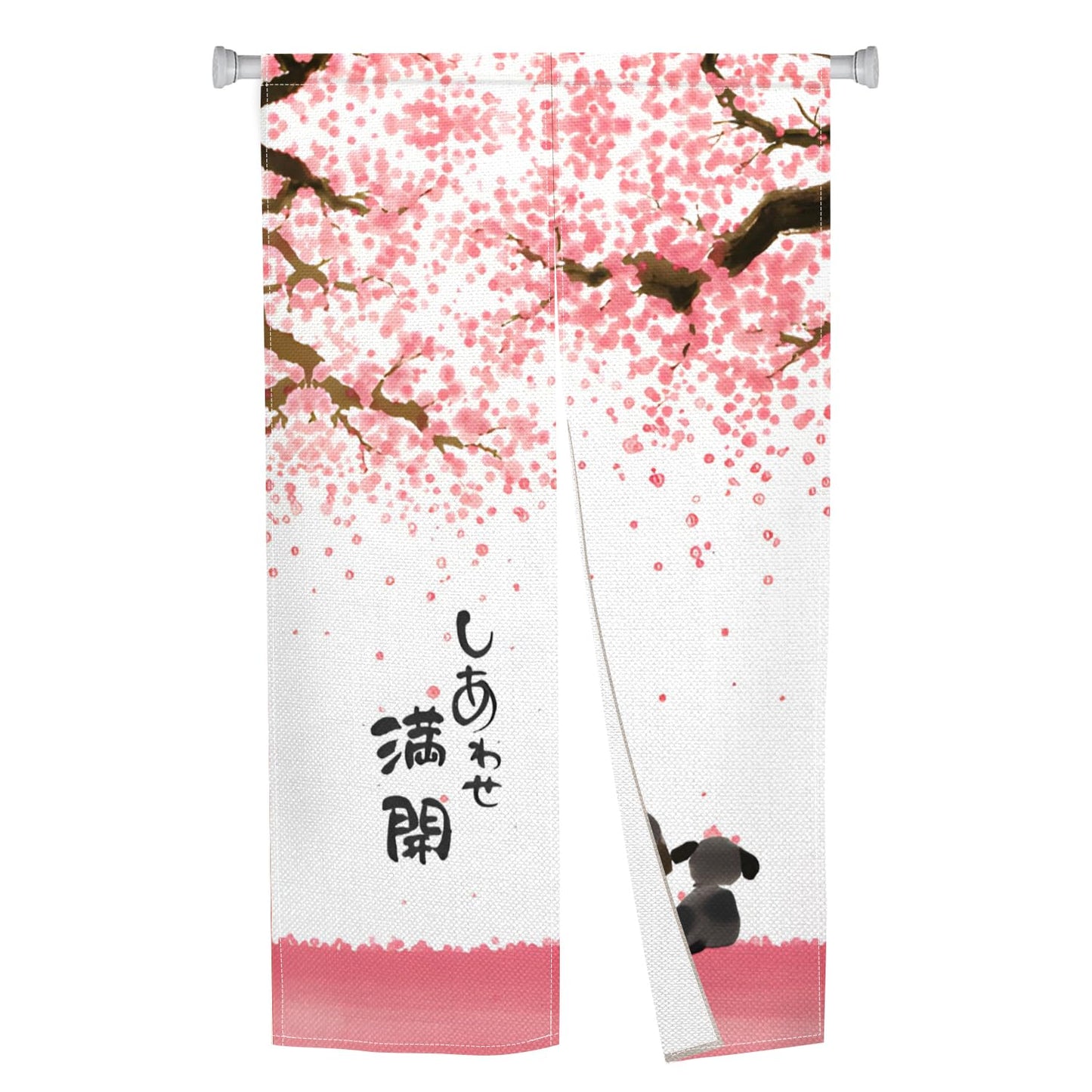 Leowefowa Noren Japanese Doorway Curtains Pink Cute Pattern Window Treatment Happy Dog Door Curtain Trapestry Panels for Hanging Room Privacy Divider Kitchen Door Curtains Home Decor, 33.5"x 70.9"