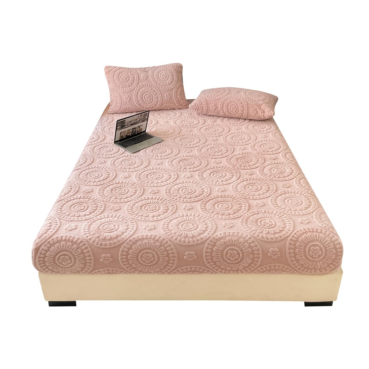LweiPsqLin Twin Fitted Sheet Only - Deep Pocket Fluffy Velvet Fitted Bed Sheet - Ultra Soft, Wrinkle & Fade Resistant, Boho Floral Light Pink Bedding