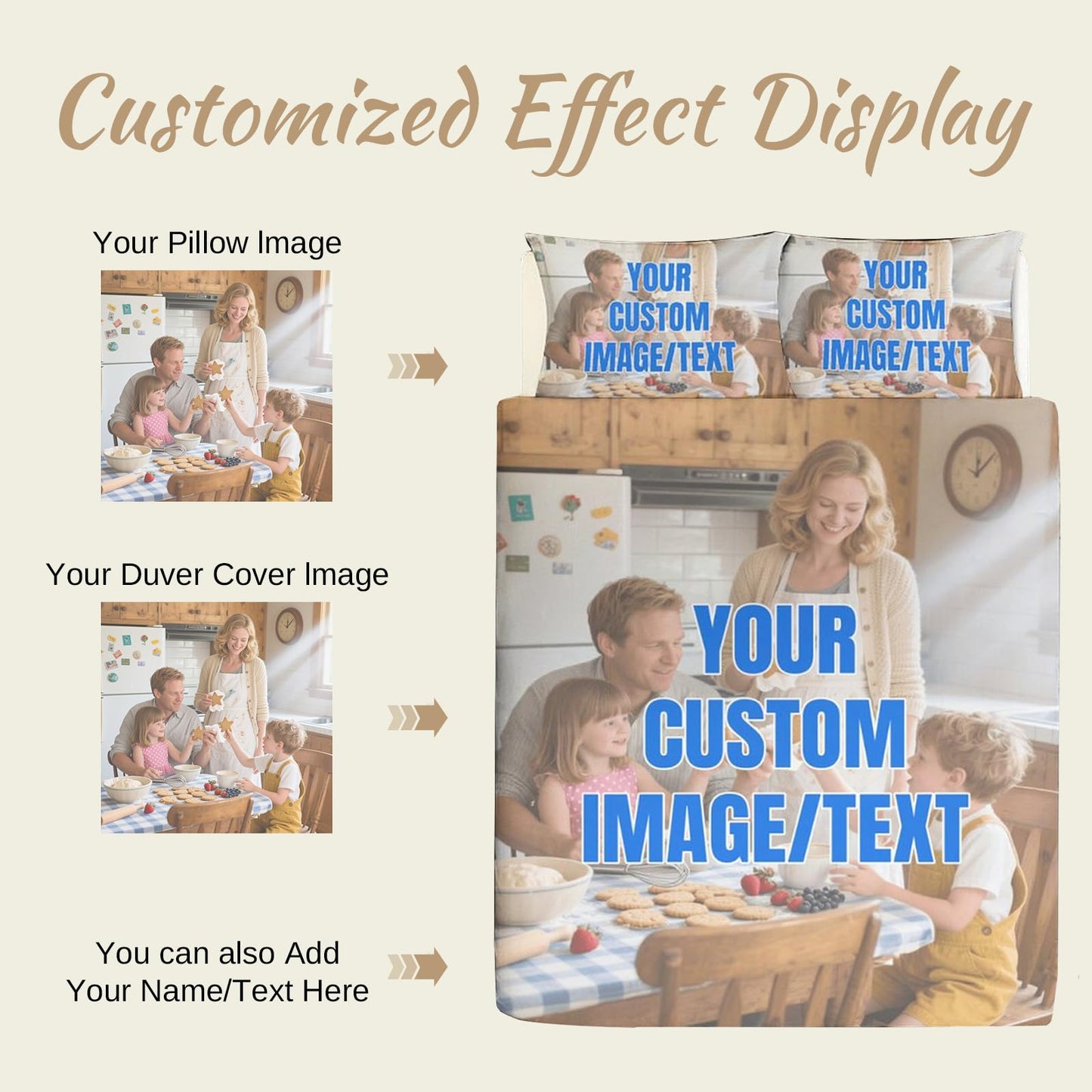Lonhooker Custom Comforter Set, Custom Three-piece Bed Set Personalized Cover Set 3-Piece with 2 Pillowcases Customized Picture Bedding Sets with Picture Text Logo Universal All Season (Color03)