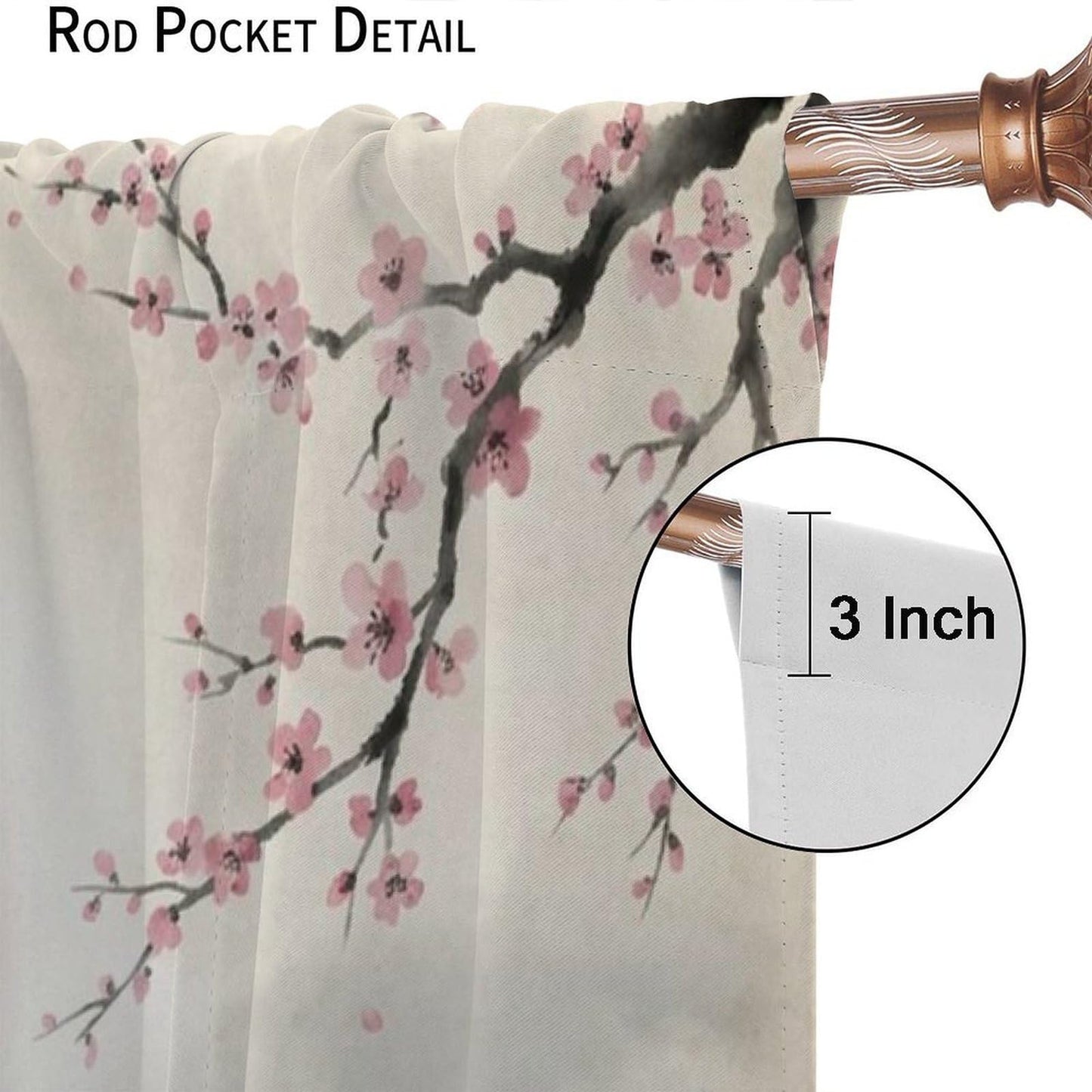 Nsbul Japanese Samurai Curtains, Ink Wash Cherry Blossom Misty Mountain Pagoda Lake Boat Oriental Window Drapes for Bedroom Living Room Home Decor, 42" W X 45" L（No Blackout