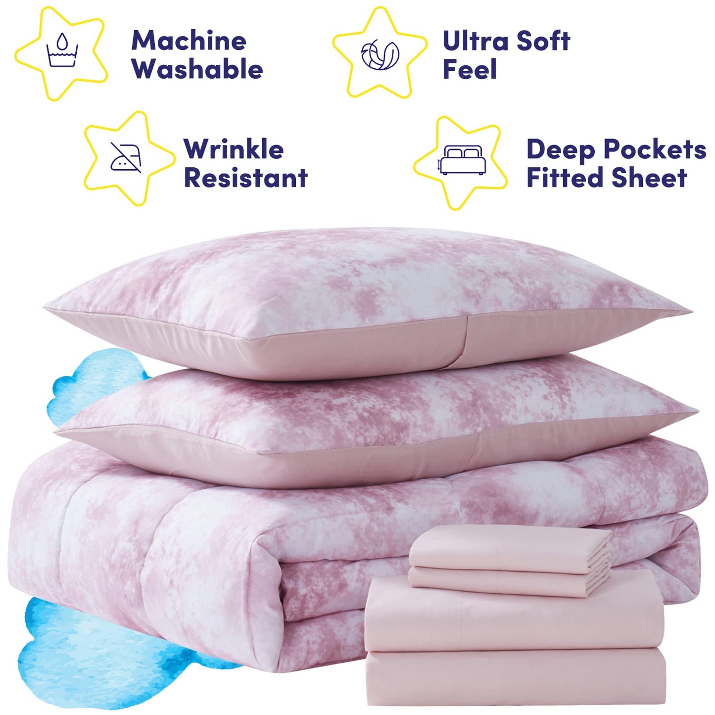Kids Bedding Set Bed in a Bag for Boys and Girls Toddlers Printed Sheet Set and Comforter , Twin, Waterbury Marble