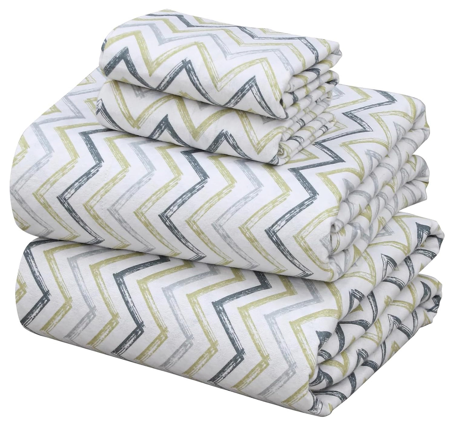 ZOYER Flannel Sheets Queen Size - 100% Cotton Double Brushed Bed Sheets, Deep Pockets 16 Inches Queen Sheet Set, All Seasons Breathable & Extra Soft - Warm & Cozy, 4 Piece, Zig & Zag
